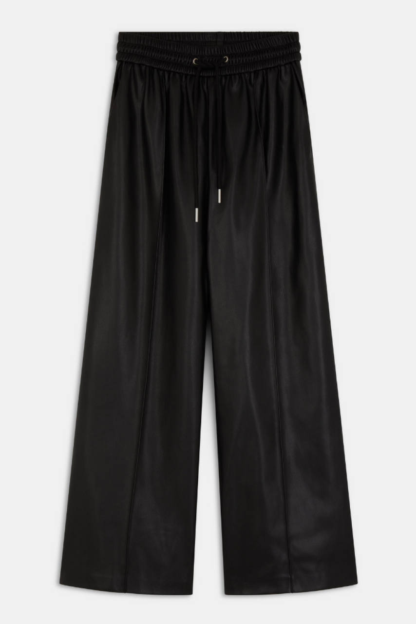 Suncoo Johan Faux Leather Wide Leg Pants - Black