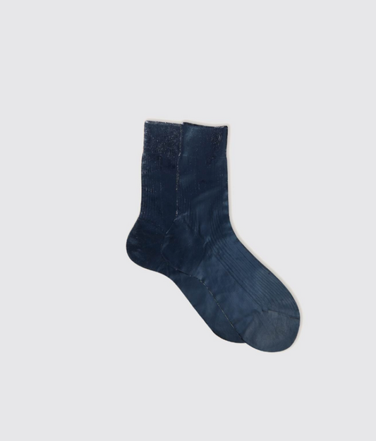 Maria la Rosa One Rib Laminated Metallic  Sock - Navy