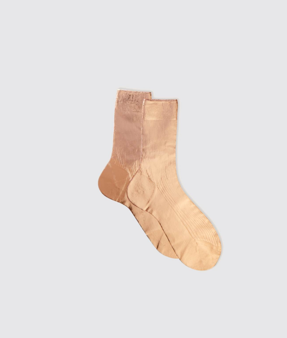 Maria la Rosa One Rib Laminated Metallic  Sock - Rosa