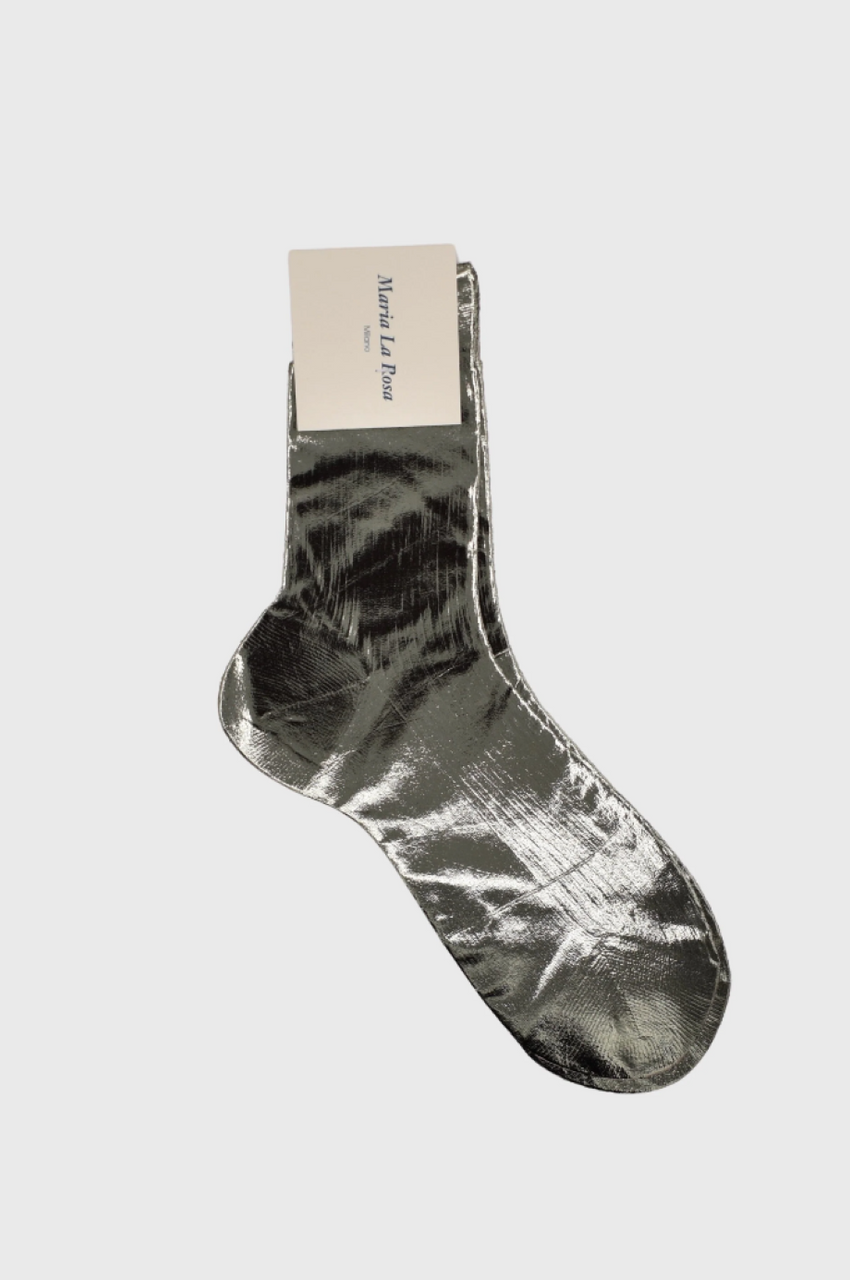 Maria la Rosa One Rib Laminated Metallic  Sock - Grey