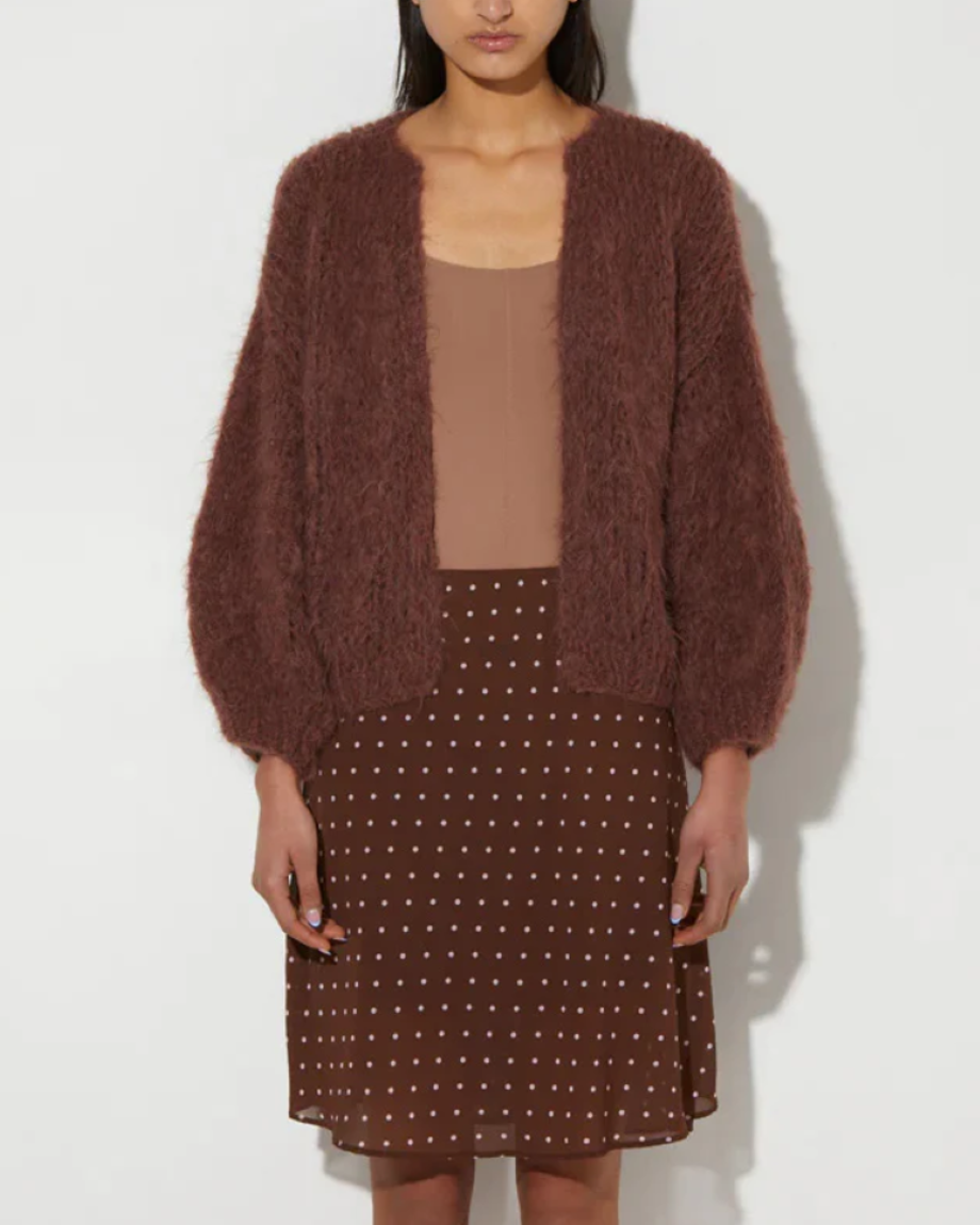 Maiami Shaggy Alpaca Bomber Cardigan - Marron