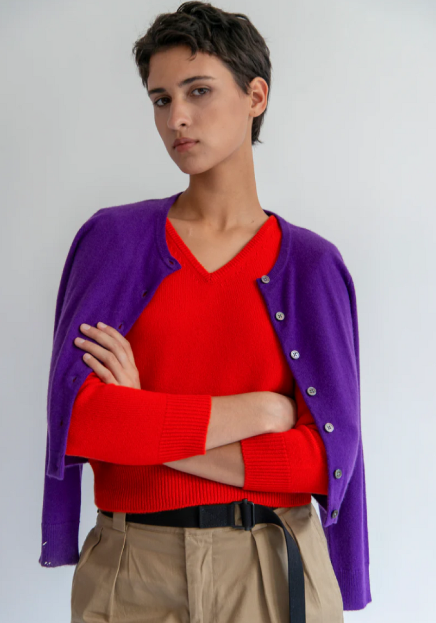 DemyLee Lia Cashmere V-Neck Sweater - Violet