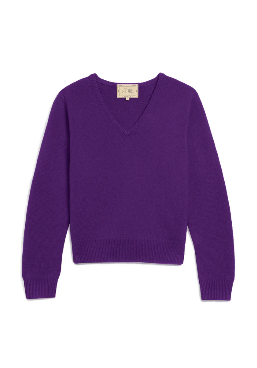 DemyLee Lia Cashmere V-Neck Sweater - Violet