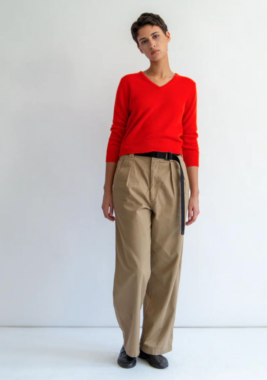 DemyLee Lia Cashmere V-Neck Sweater - Red Orange