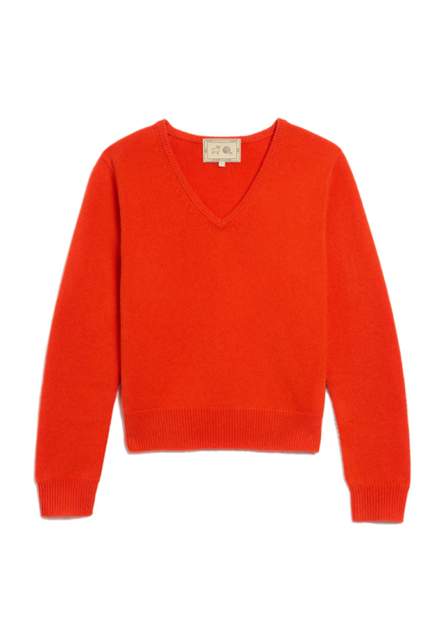 DemyLee Lia Cashmere V-Neck Sweater - Red Orange