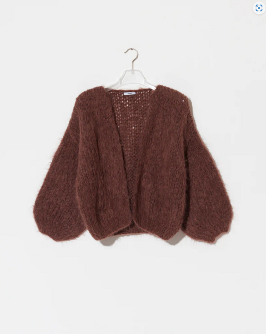 Maiami Shaggy Alpaca Bomber Cardigan - Marron