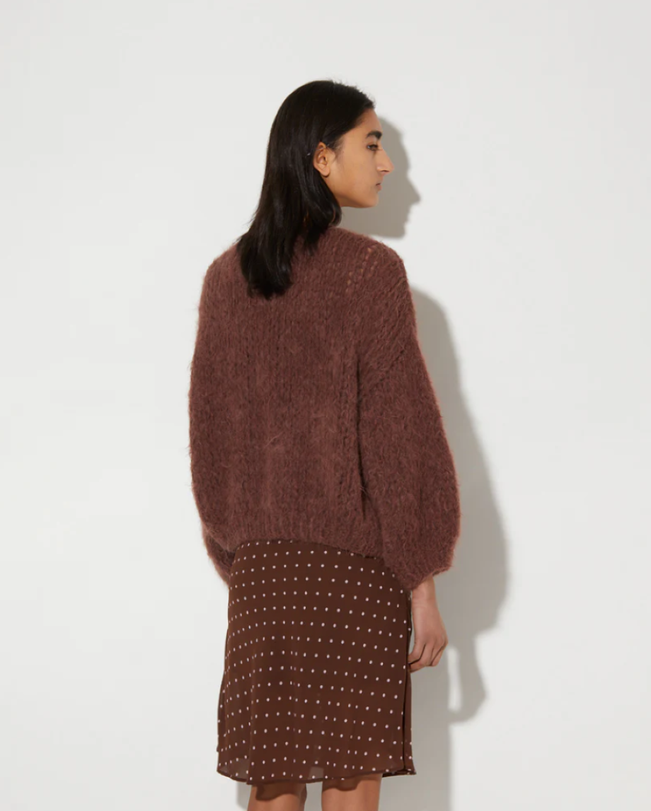 Maiami Shaggy Alpaca Bomber Cardigan - Marron