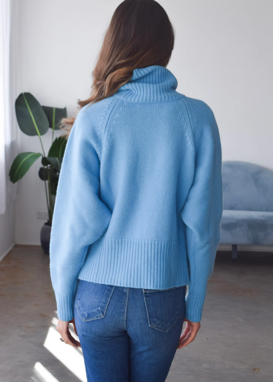 Never a Wallflower Echo Star Cashmere Turtleneck - Blue