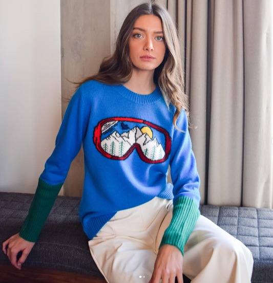 Never a Wallflower Goggles Cashmere Crewneck - Blue