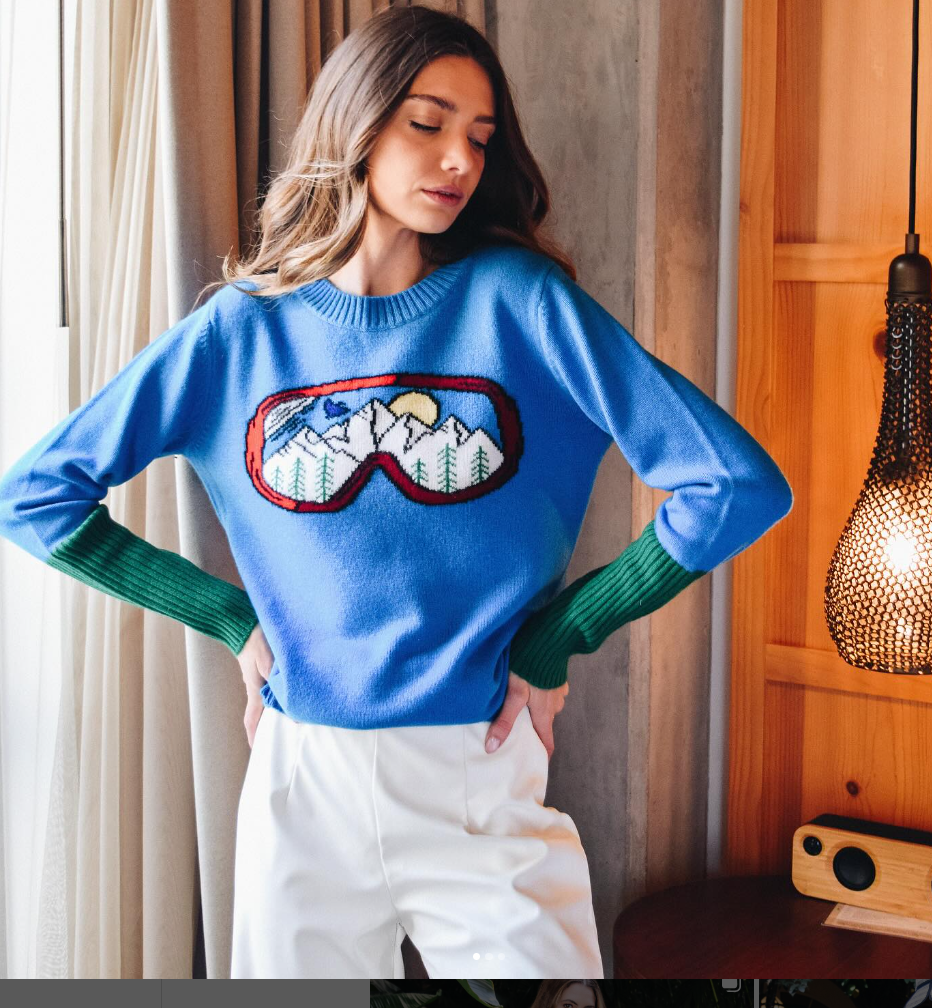 Never a Wallflower Goggles Cashmere Crewneck - Blue