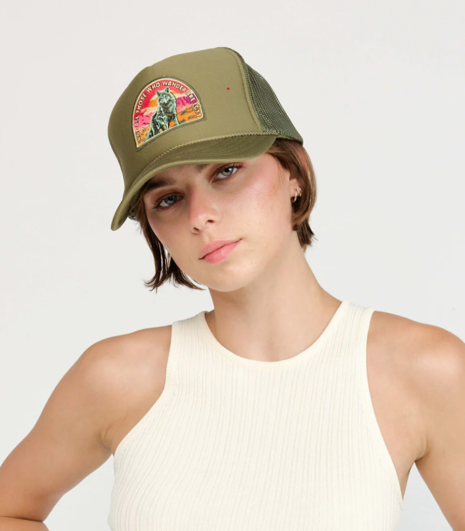 Freya Wander Wolf Trucker Hat - Olive