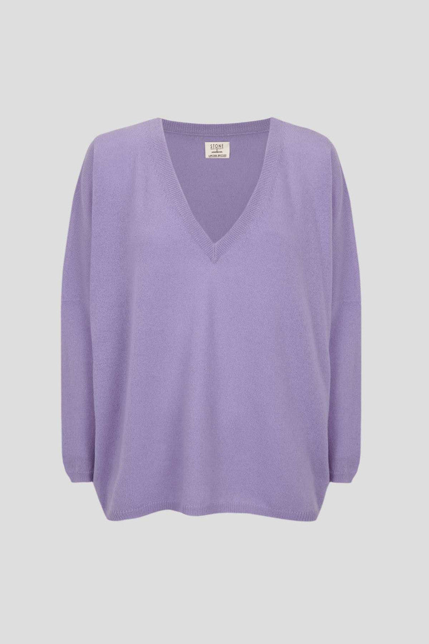 Stone V-Neck Cashmere Sweater - Lilac